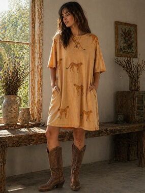 #78 easel Tan Cheetah Print Mini Shift Dress